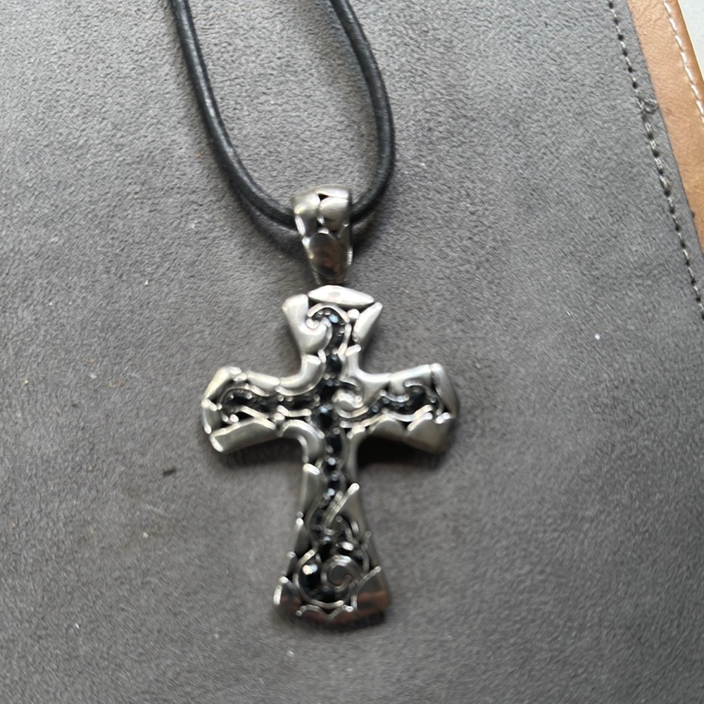John Hardy Dayak Kali Lava Cross Sapphire sterling pendant